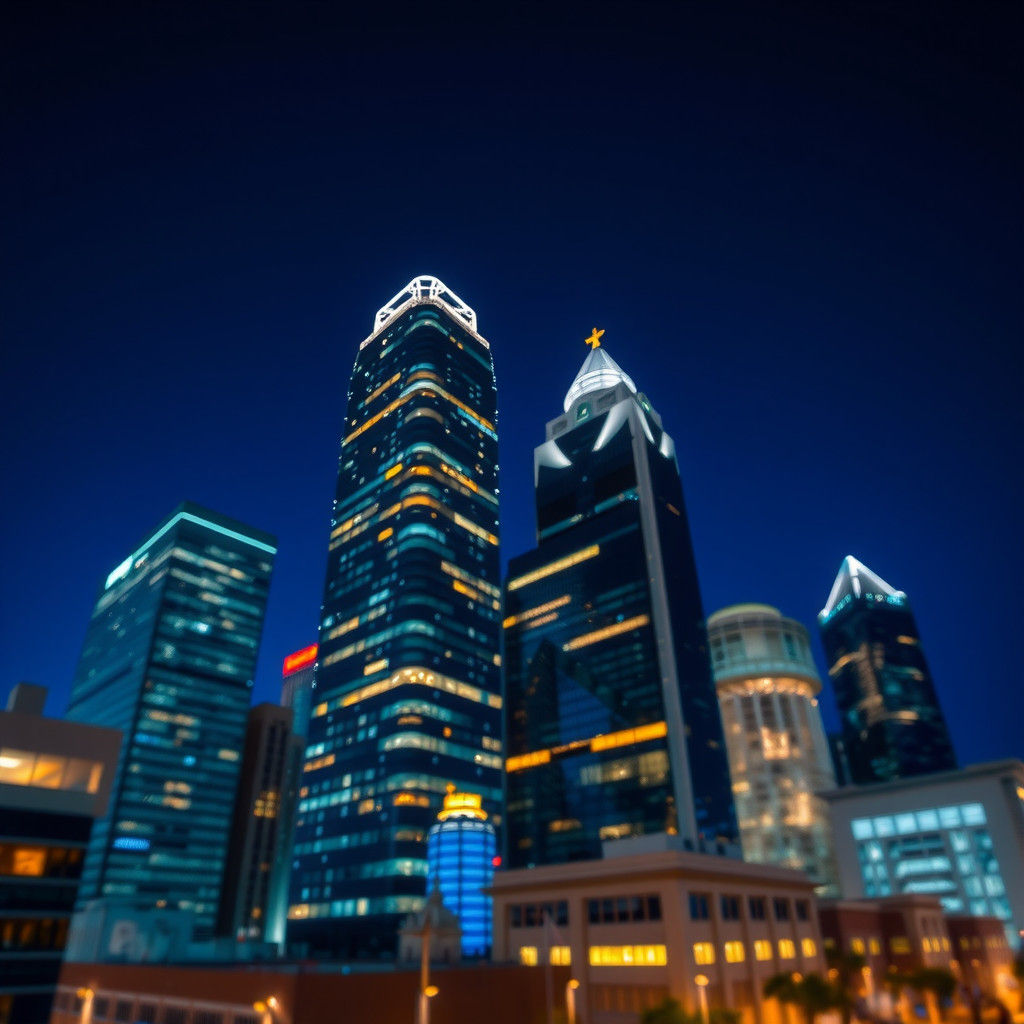 Charlotte Skyline at Night in Tilt-Shift Style