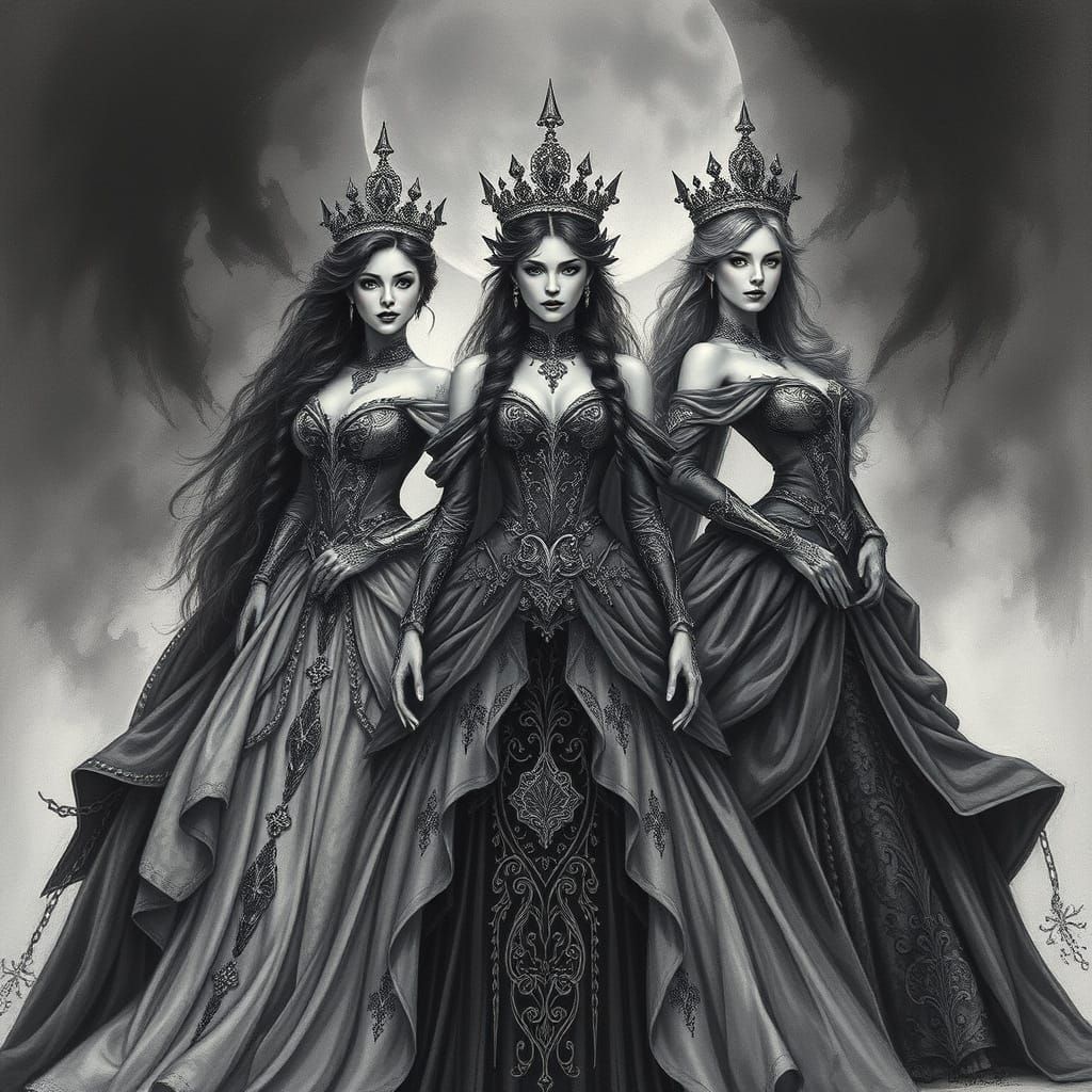Regal Princesses Defy Darkness in Majestic Gowns