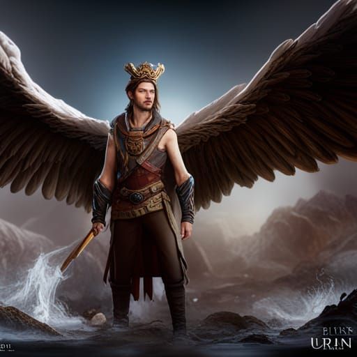 Man with Gryphon Wings in Detailed Matte Painting