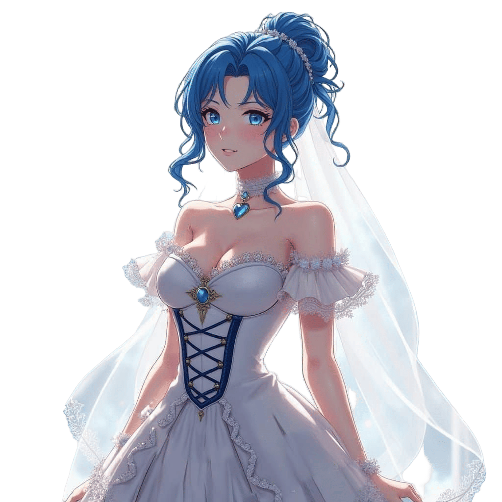 Blue-Haired Lucina, Anime-Inspired Bride in Elegant 3D Art