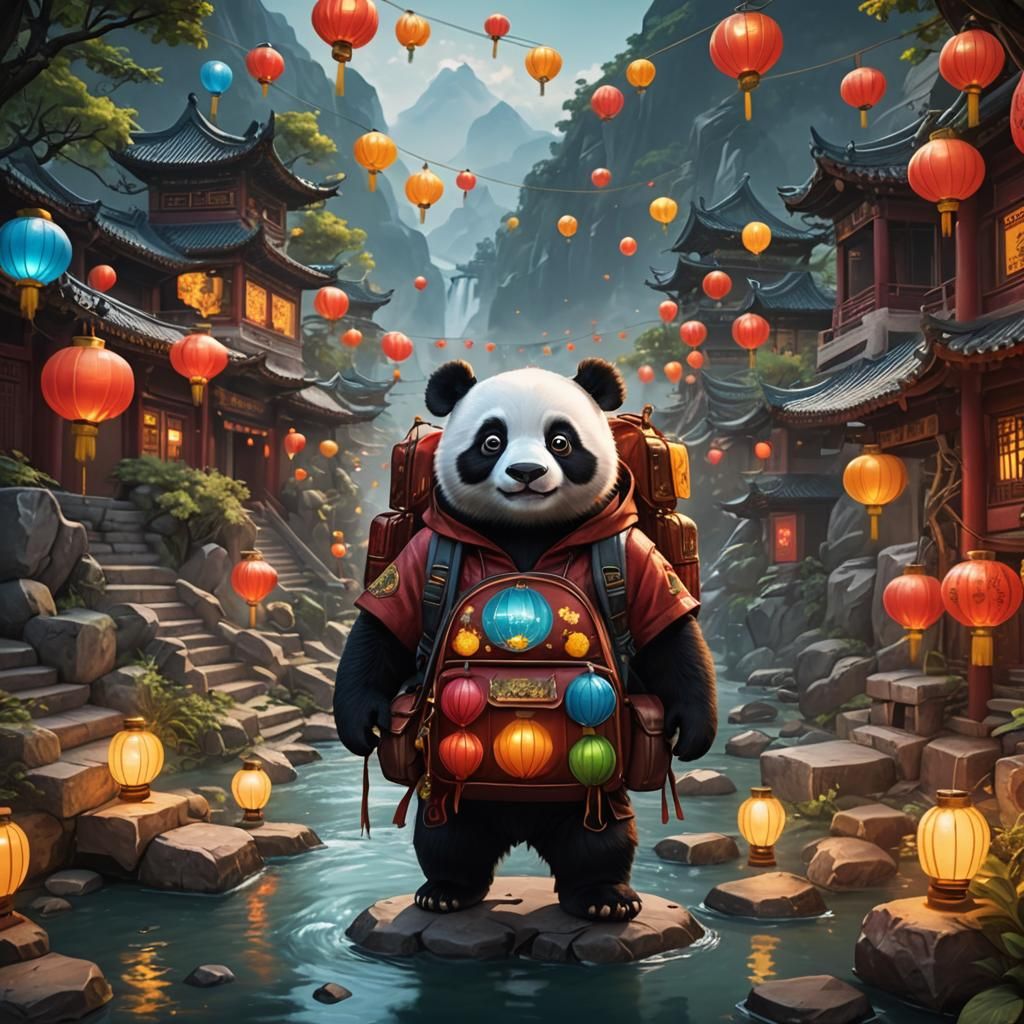 Hip Hop Panda Bear with Chinese Backpack