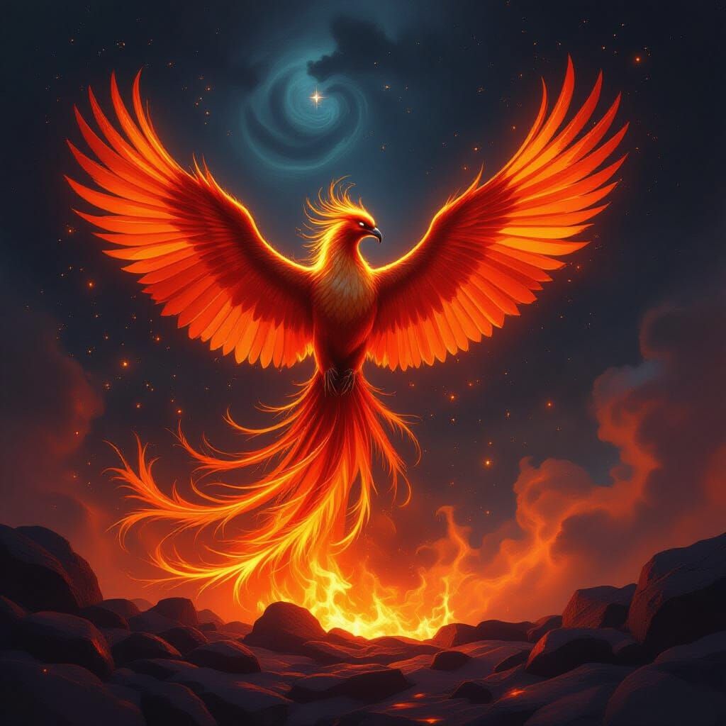 Majestic Phoenix Rises From Cosmic Embers in Epic Fantasy St...