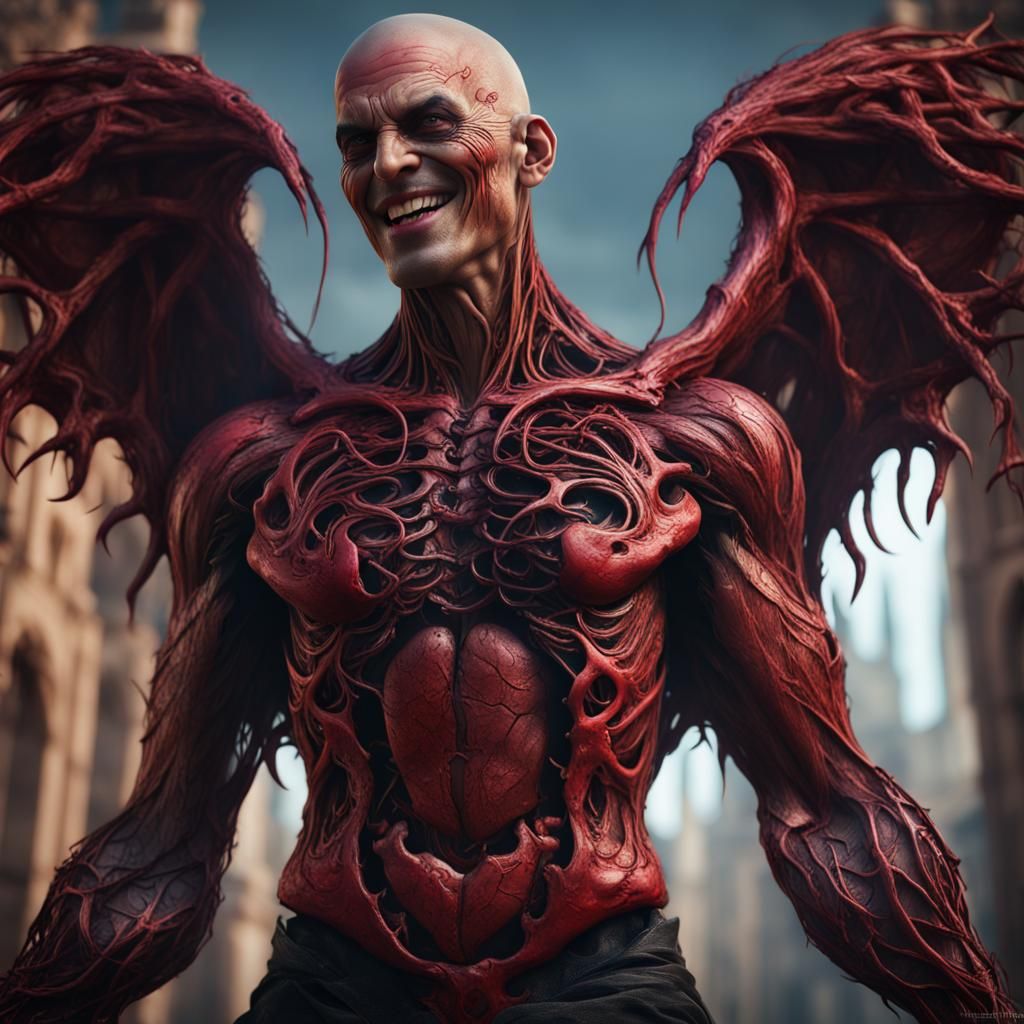 Heart-Shaped Man with Evil Grin in Detailed Matte Painting