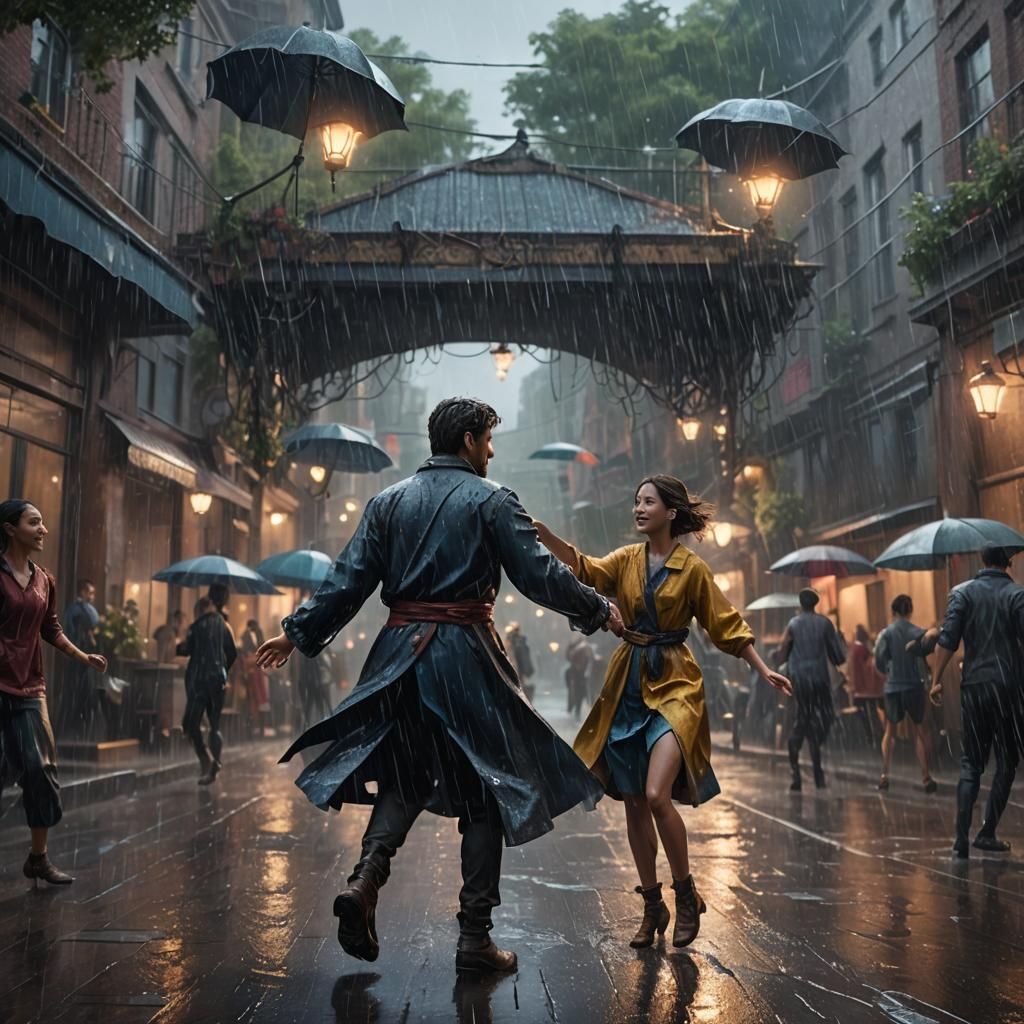 Fantastical Dance in the Rain, Detailed Matte Painting