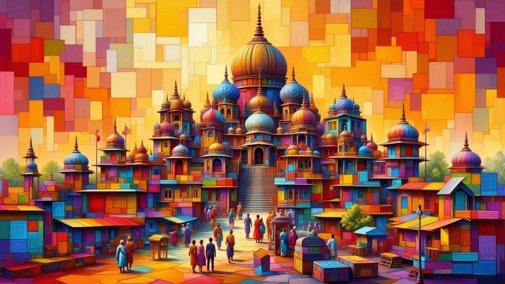 Vibrant Indian Landmark in Impressionistic Style