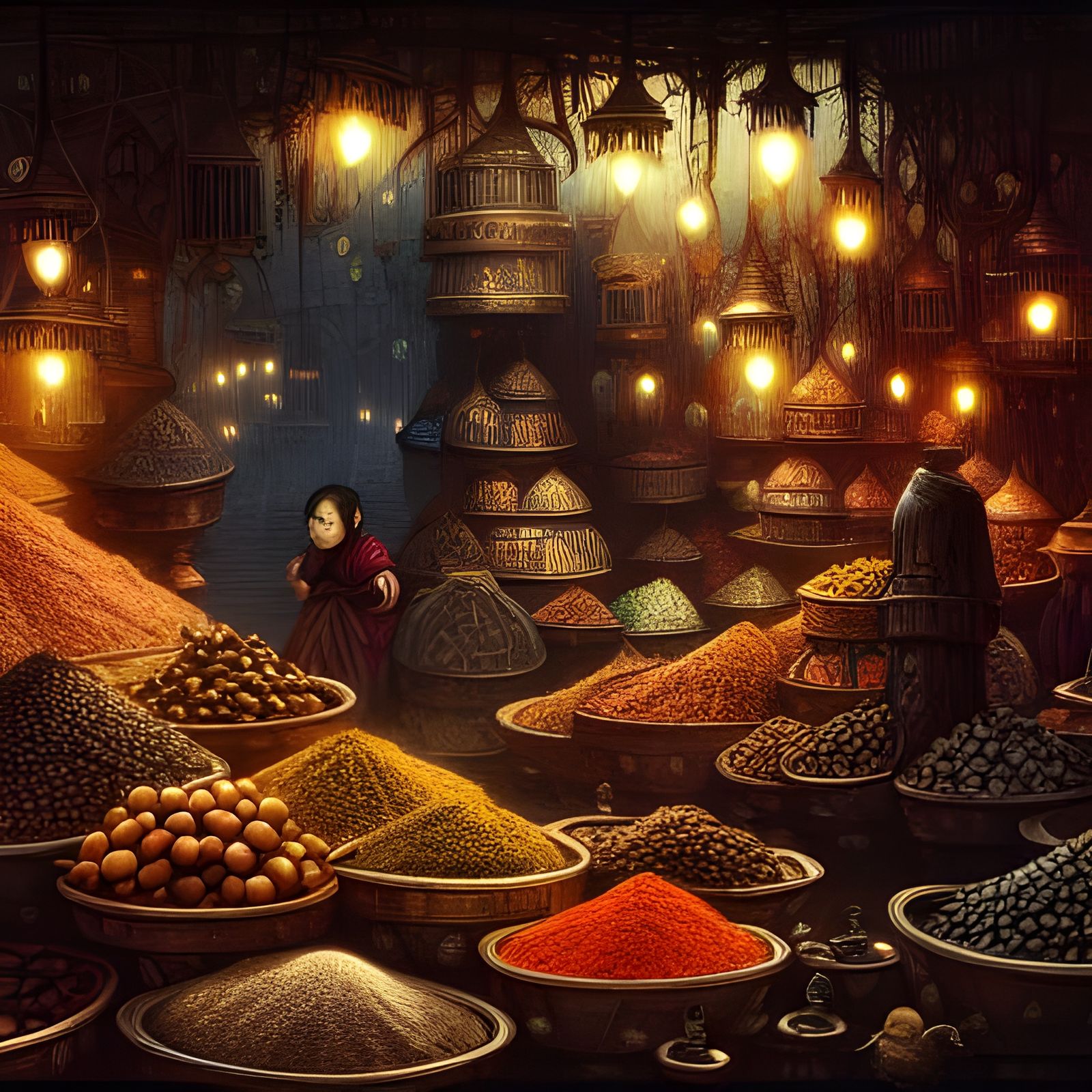 Detailed Dark Fantasy Spice Bazaar Illustration