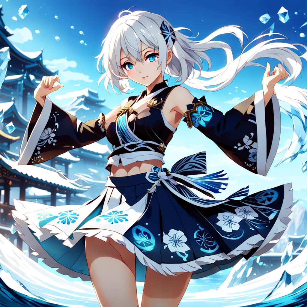 Dancing Girl in Icy Landscape: Detailed Digital Art