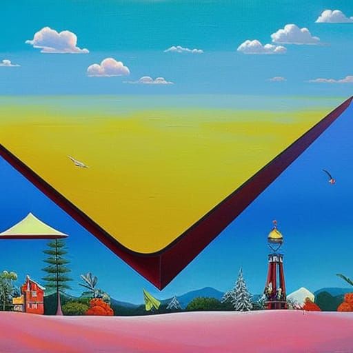 Colorful Surreal Regionalism Painting of Expectation