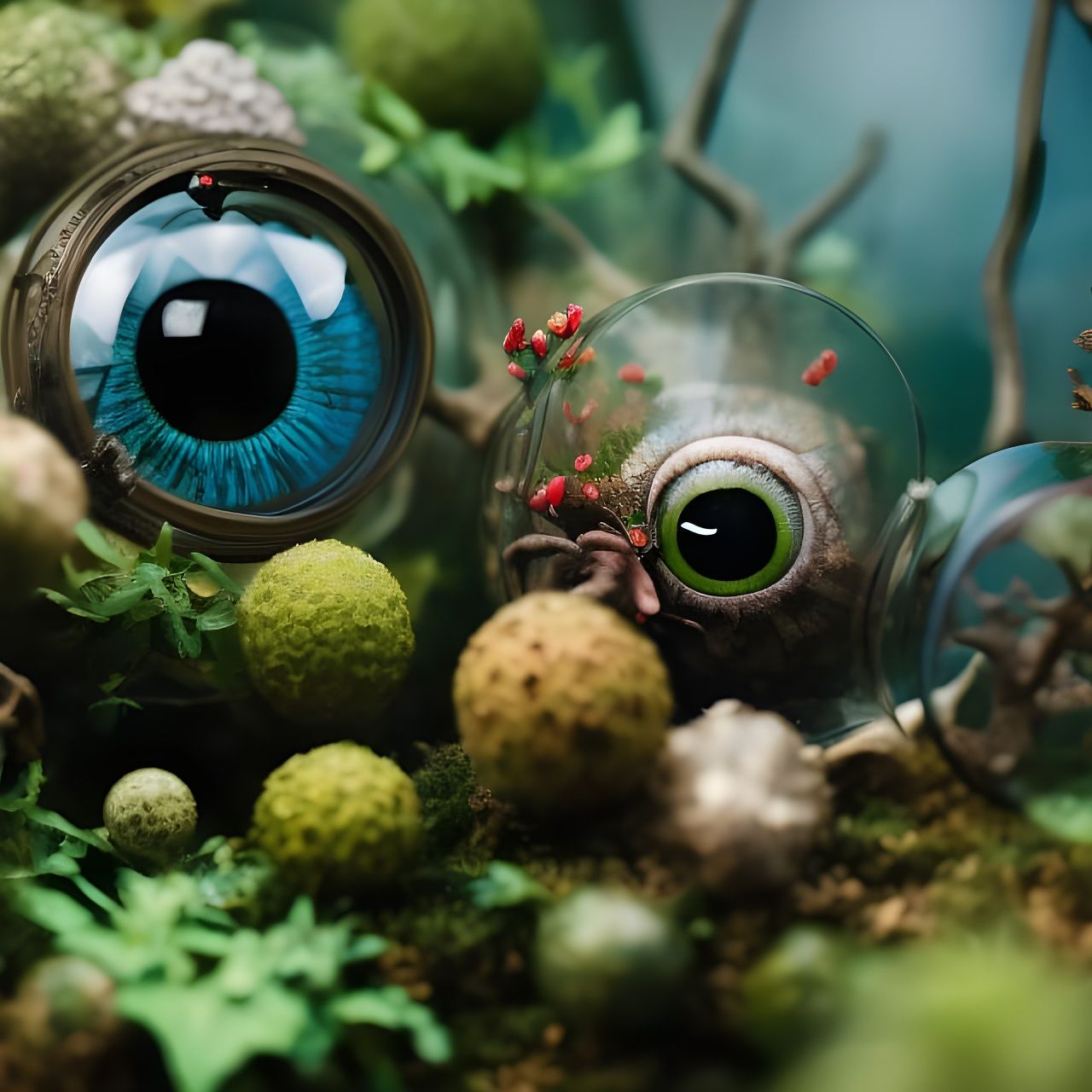 Hyperrealistic Eyeballs in Terrarium, Detailed Horror
