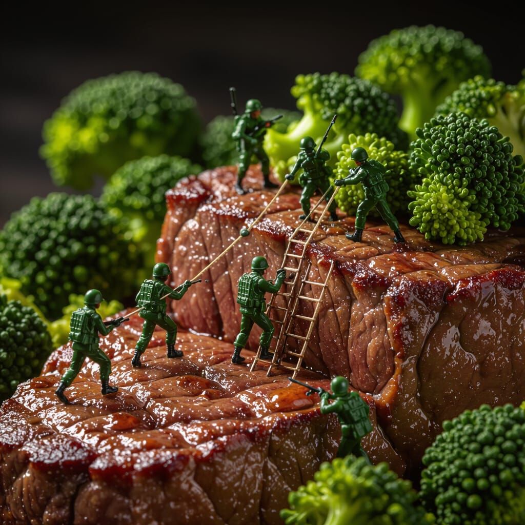 Army Men Battle on a Steak Landscape