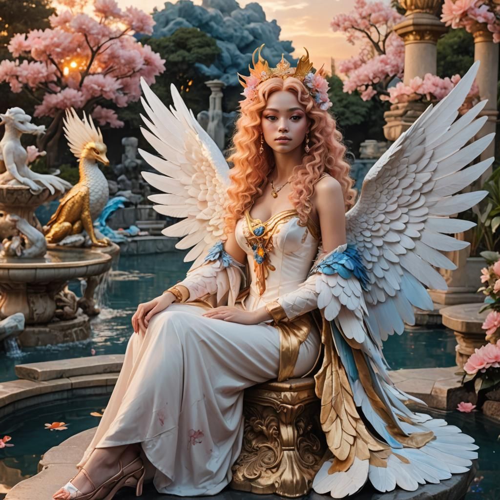 Fairy Queen on Throne with Sunrise Wings