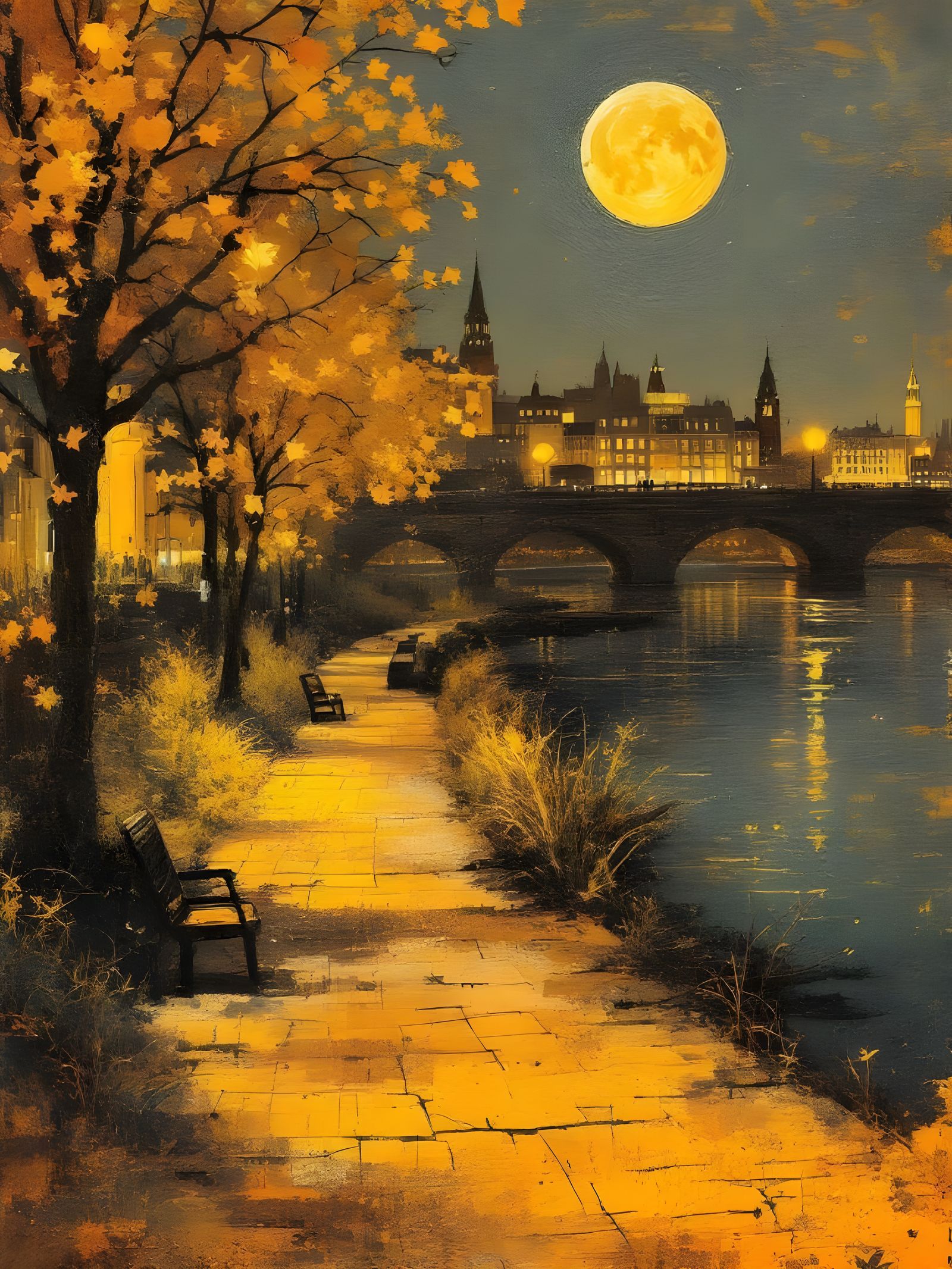 Moonlit Cityscape with Vibrant Patterns in Dusty Cross Proce...