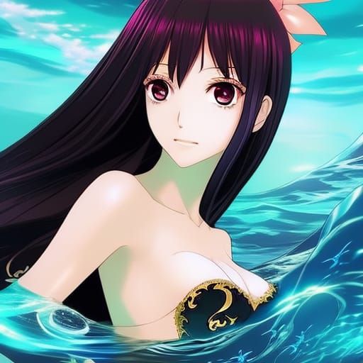 Anime Style Mermaid Swimming Underwater Portrait