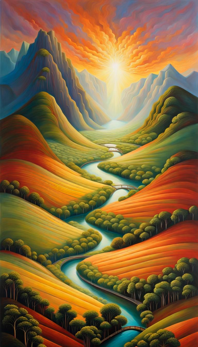 Ethereal Utopia: Radiant Communities in Oil Painting