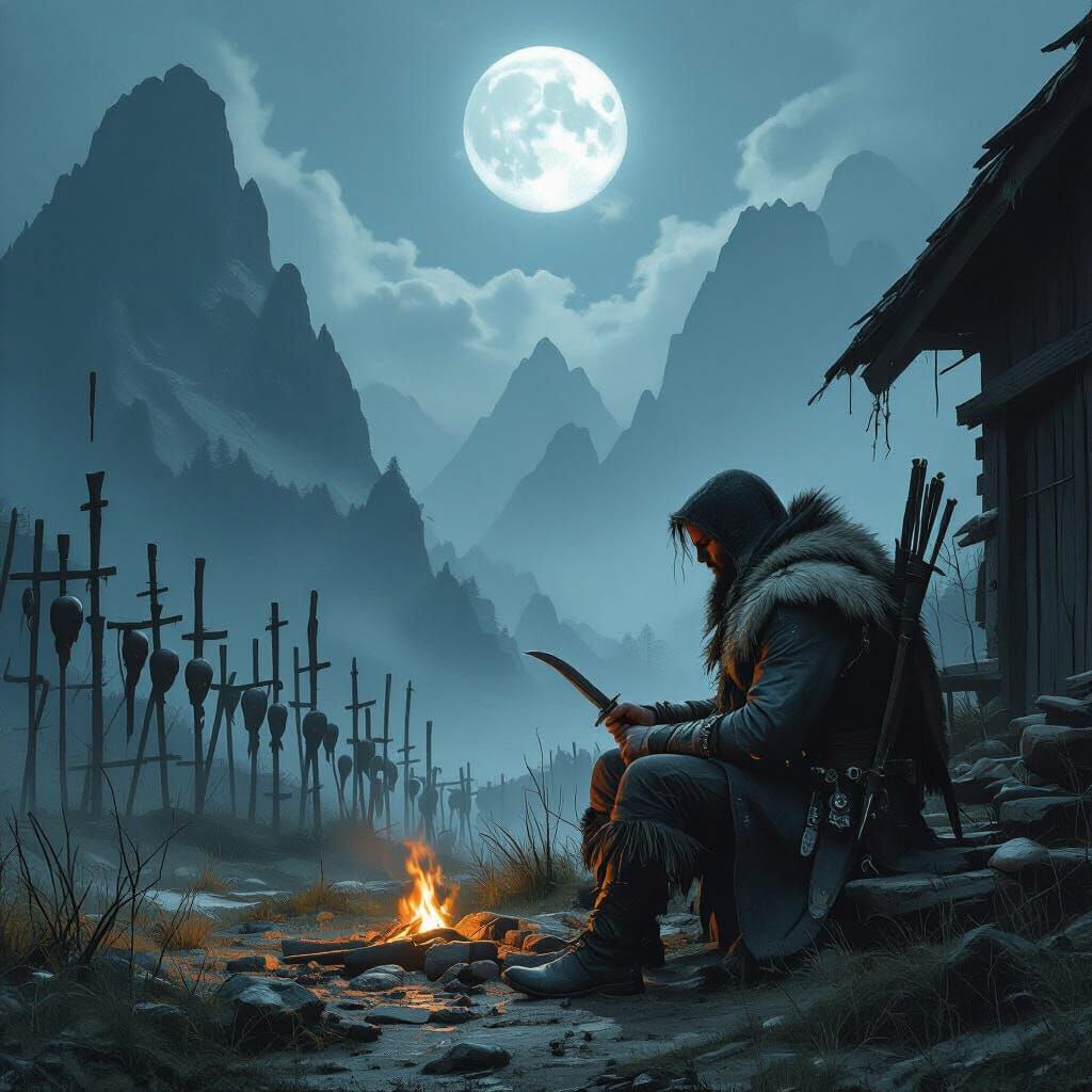 Hunter in a Dark Fantasy Landscape