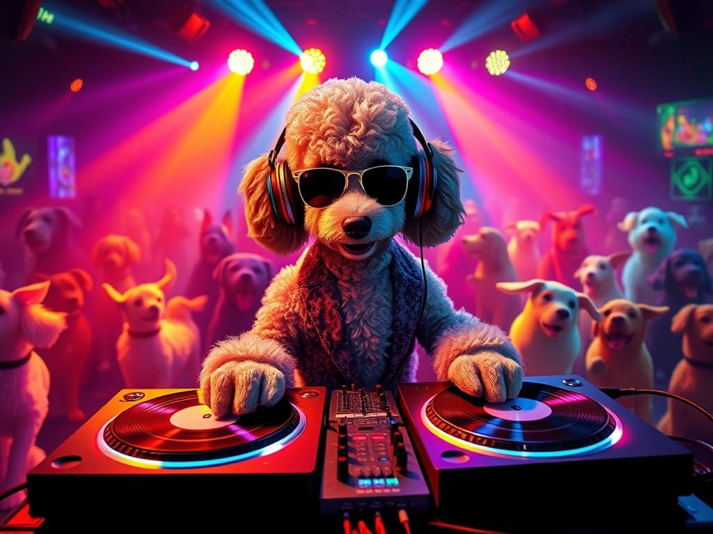 DJ Poodle Reigns Over Neon Dance Floor