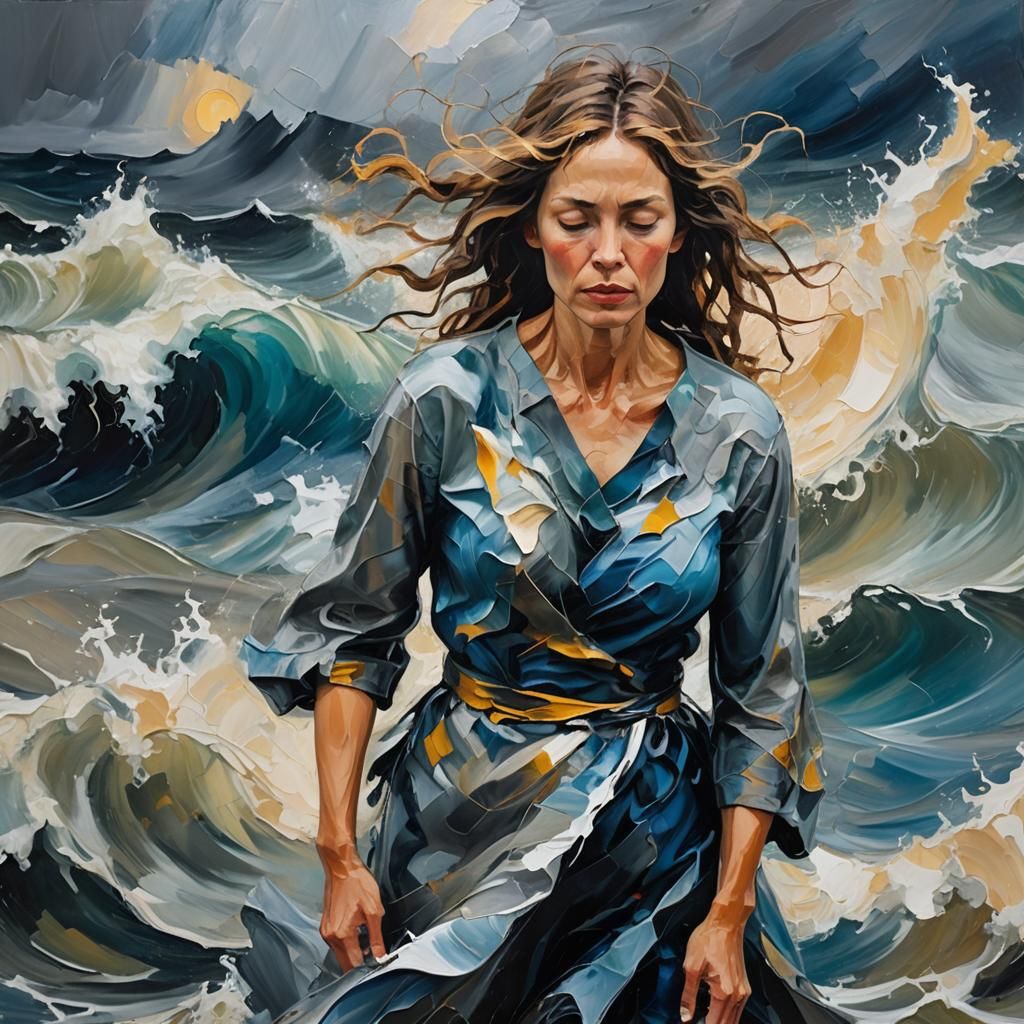 Abstract Expressionism: Woman Embracing Emotions in Stormy S...