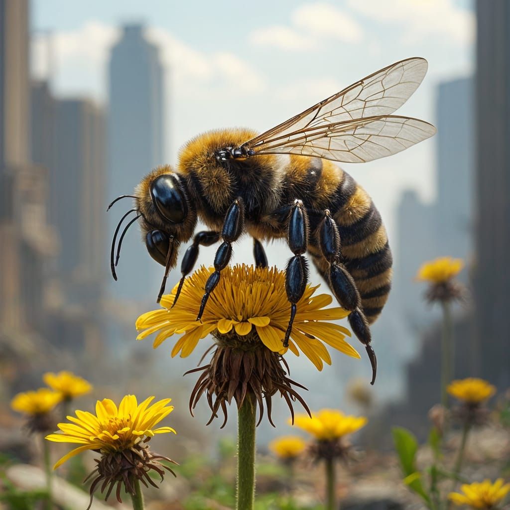 Post-Apocalyptic Bee Harvests Last Flower in Toxic Wasteland