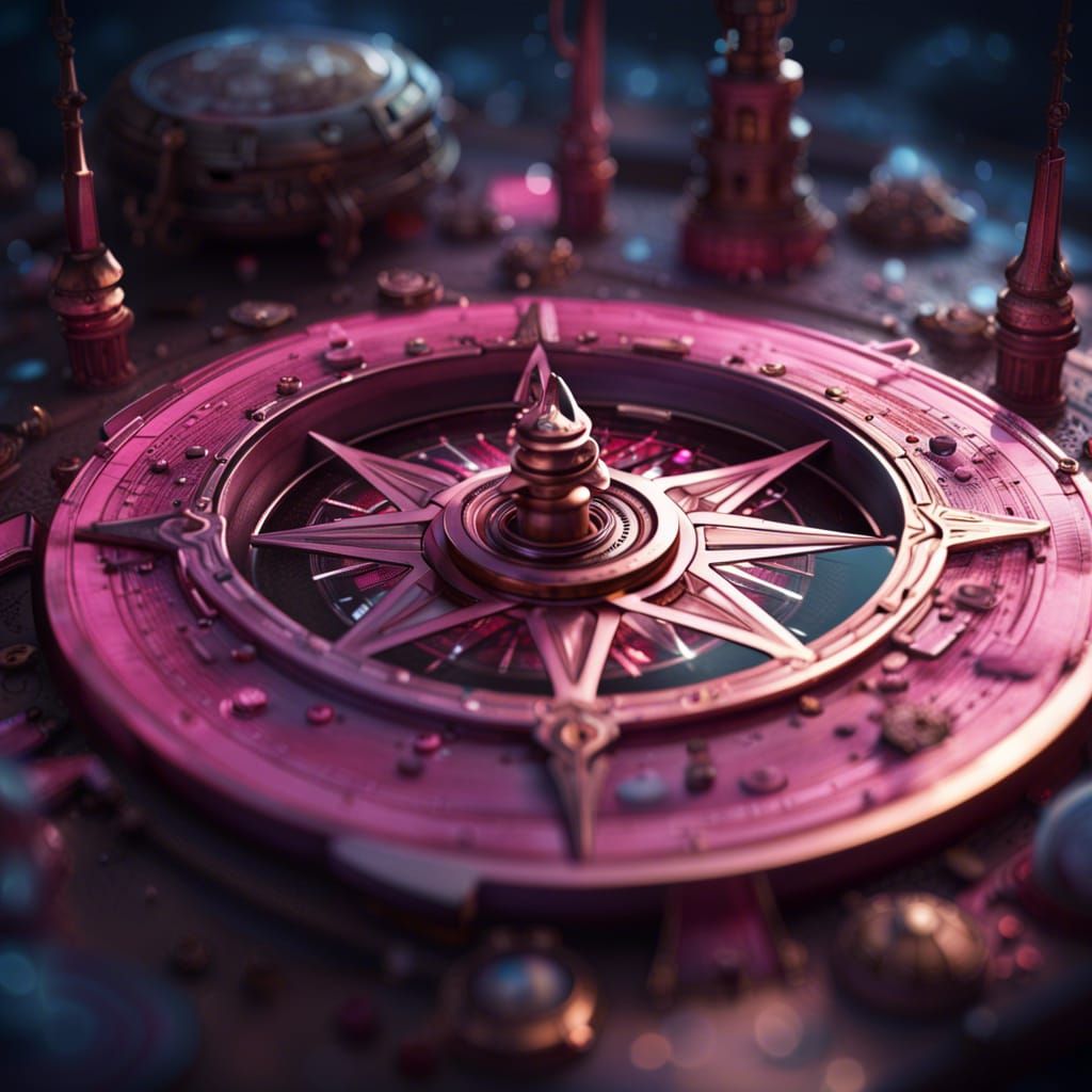 Detailed Pink Compass in Fantasy Art Style