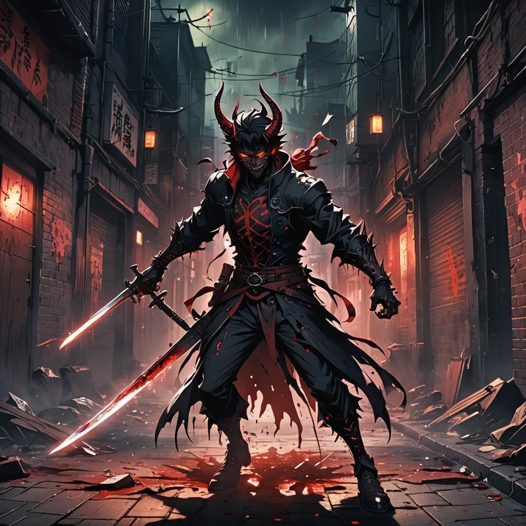 Anime Demon Scene in Dark Alley