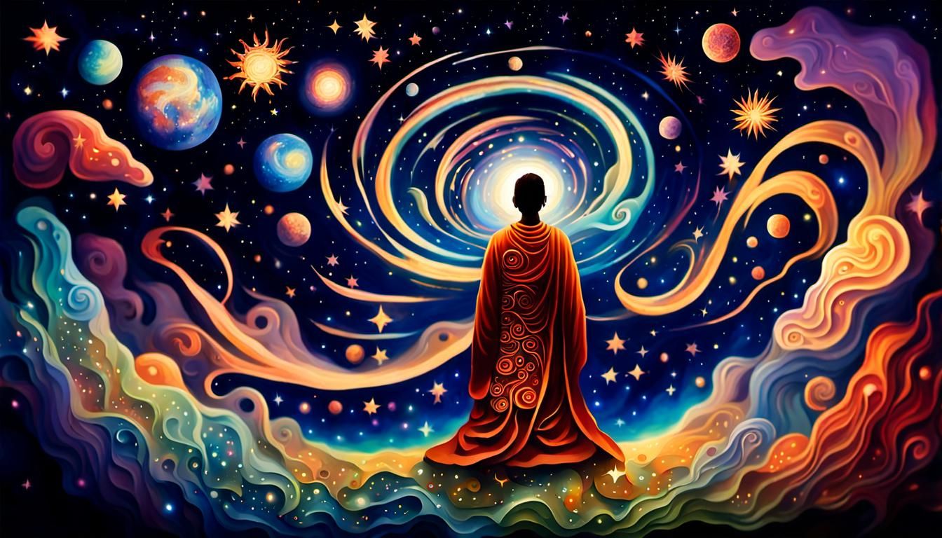 Cosmic Rebirth: A Surreal Transformation Scene