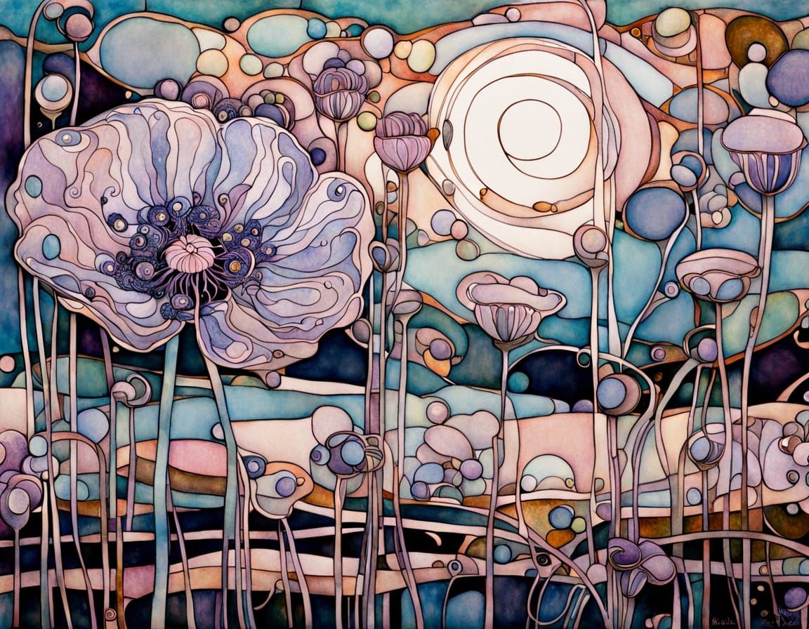 Abstract Wind Anemone Flowers in Watercolor