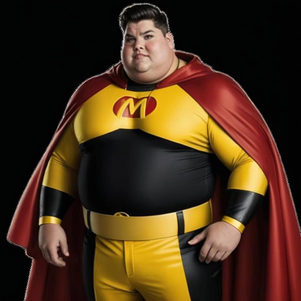 Obese Superhero with McDonald's Emblem in Hyperrealism