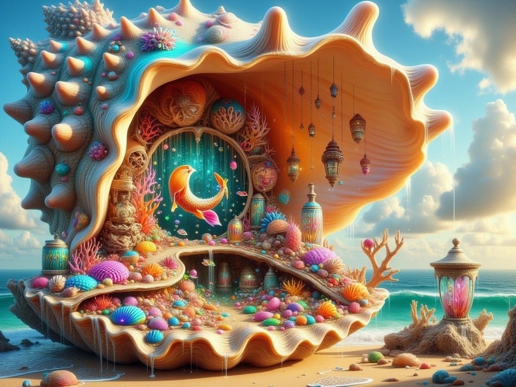 Whimsical Seashell Shop on the Sun-Kissed Shore