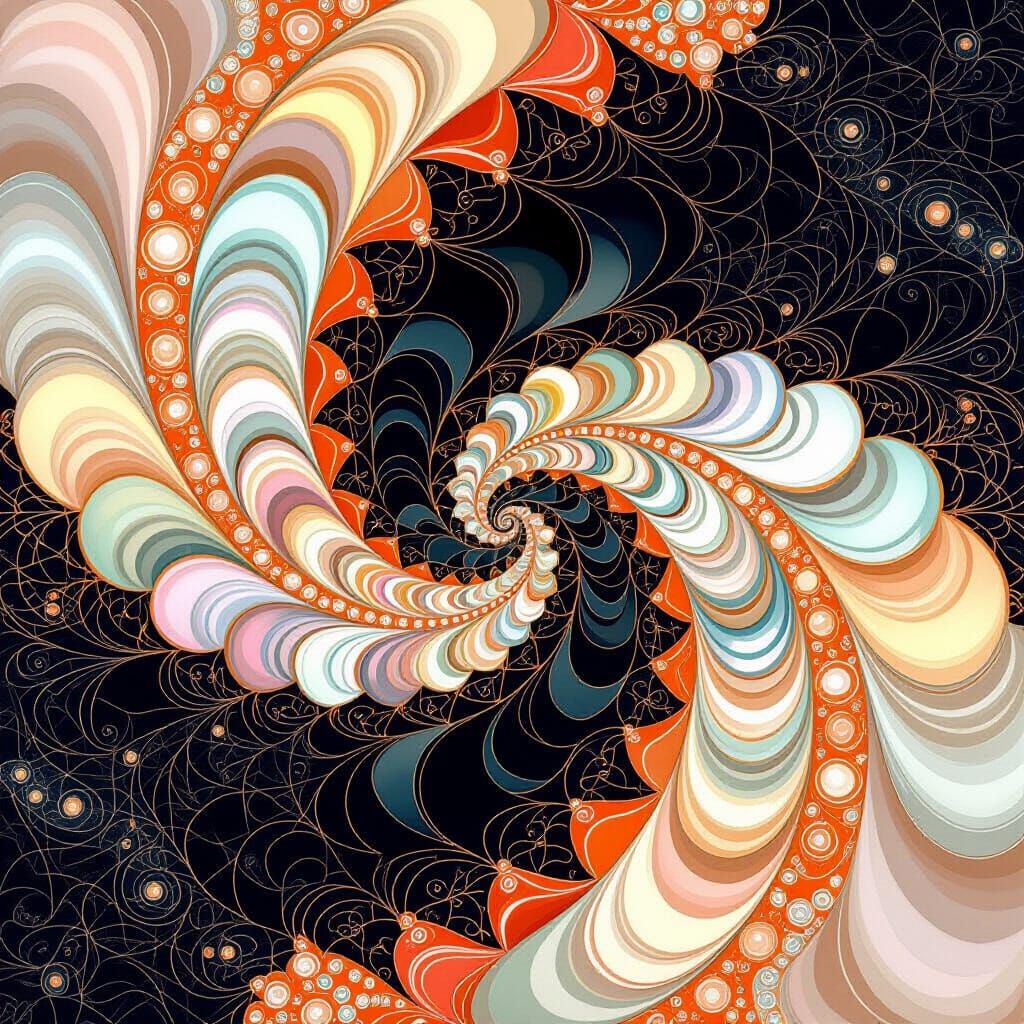 Abstract Fractal Design in Mother of Pearl and Coral