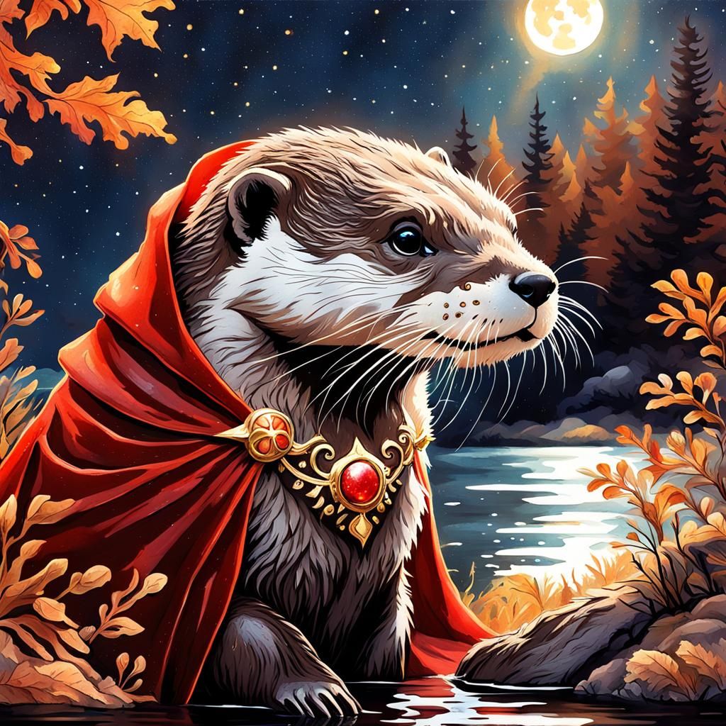 Bioluminescent Otter in High Gothic Watercolor