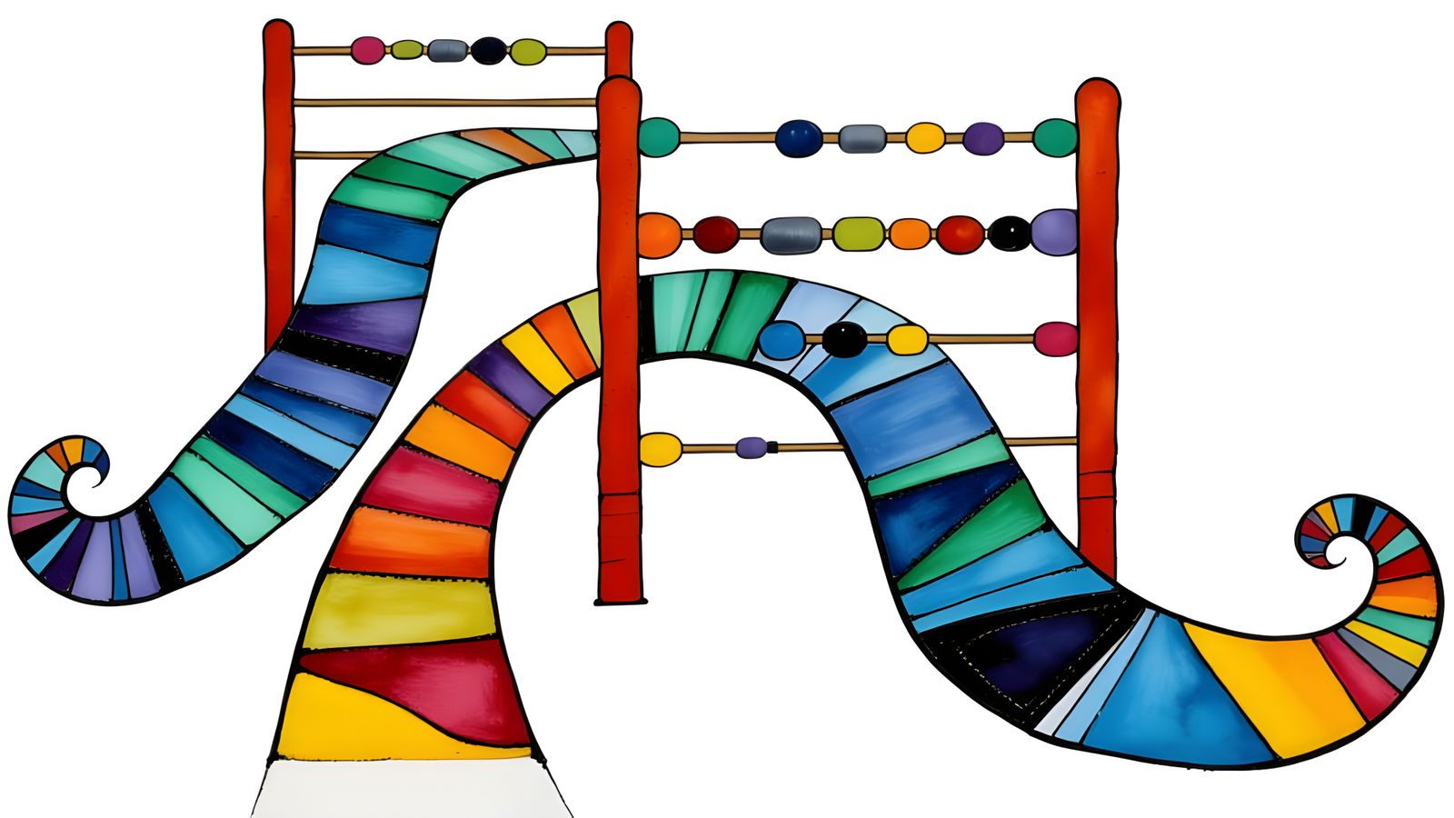 Vibrant Orrery and Abacus in Abstract Watercolor Style