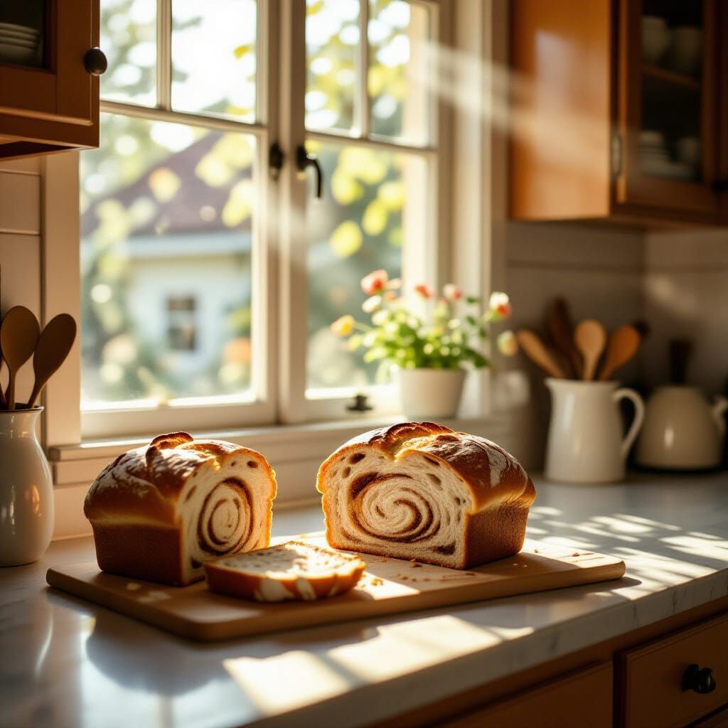 Surreal Kitchen with Galaxy Bread in Realistic Style