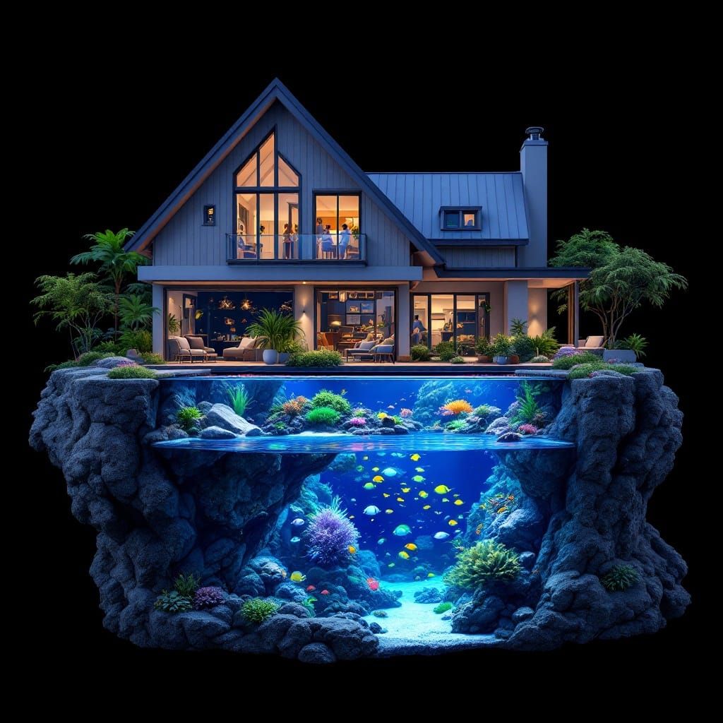 Surreal Caribbean Aquarium House in 8k