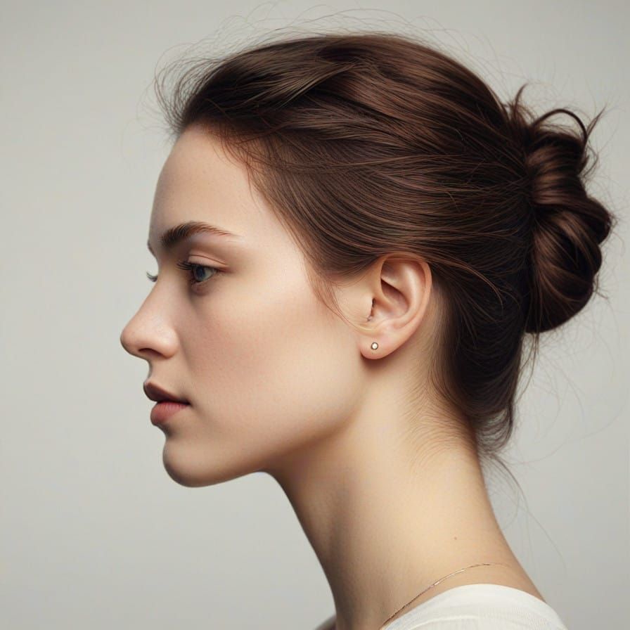 Softly Gazing Young Woman in Modern Elegance