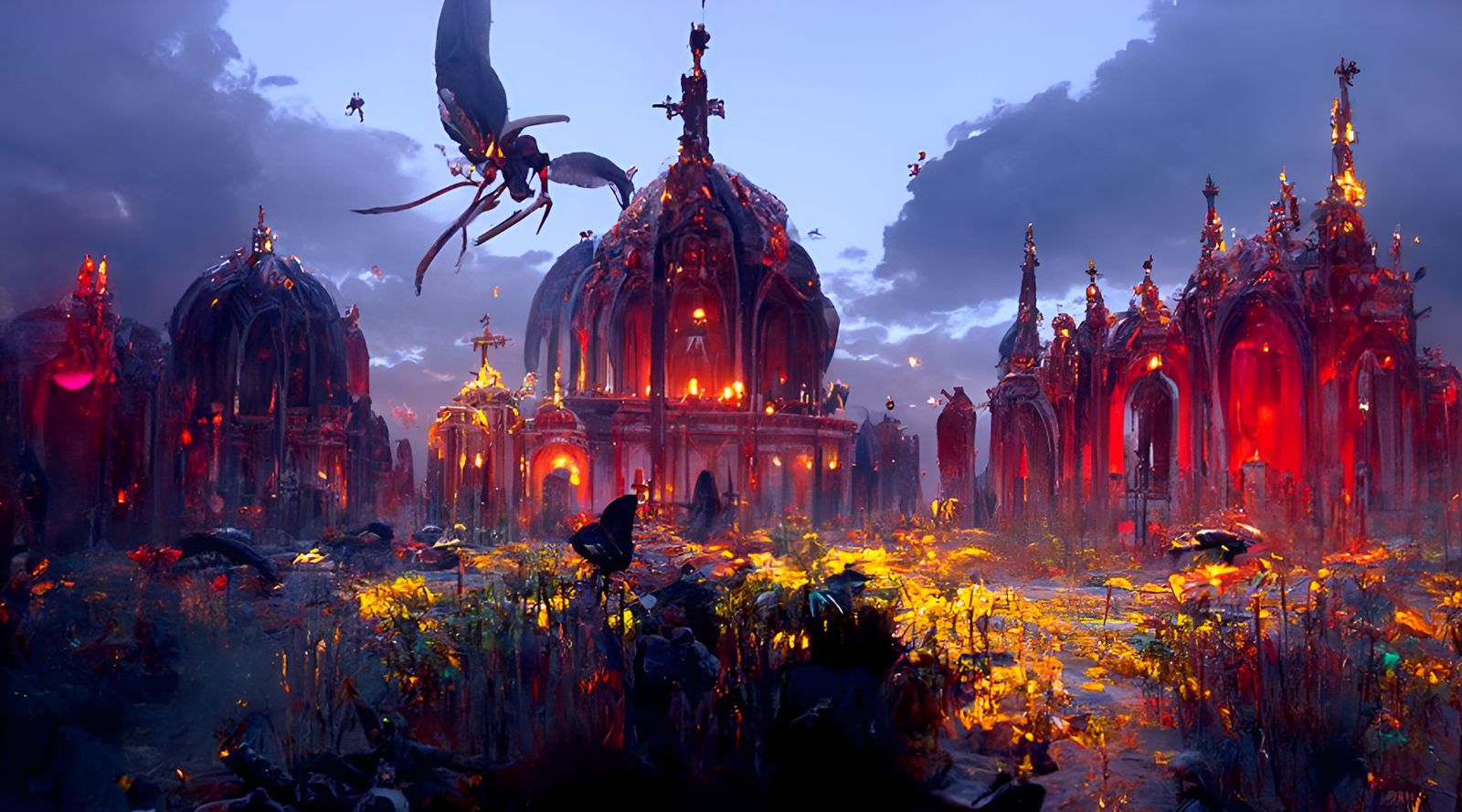 Insect Cathedral at Dusk: Sinister Digital Art
