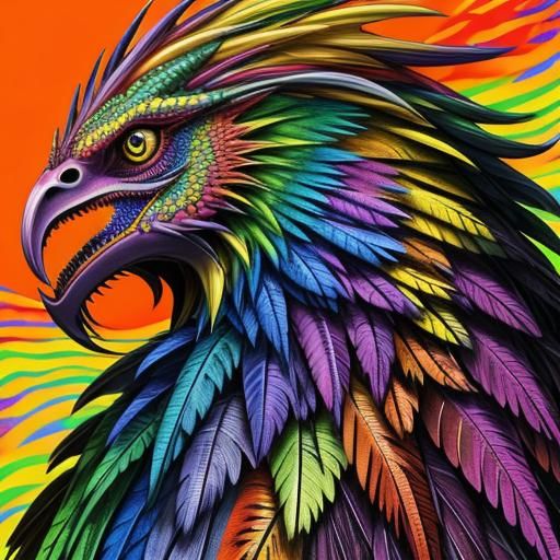 Rainbow Dragon Scale Man: Abstract Art Portrait