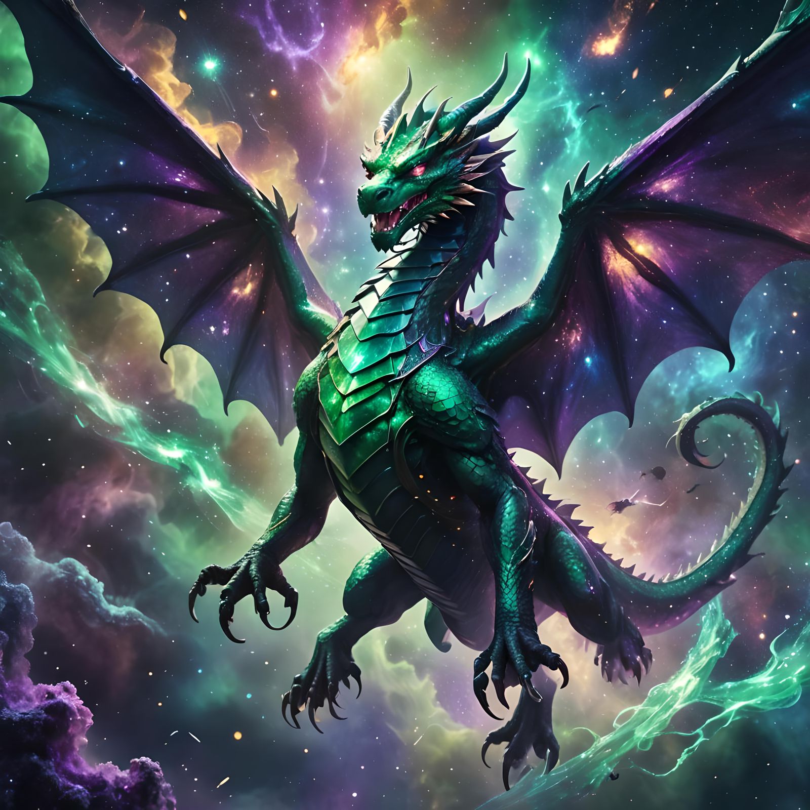 Emerald Cosmic Dragon in Detailed Fantasy Art