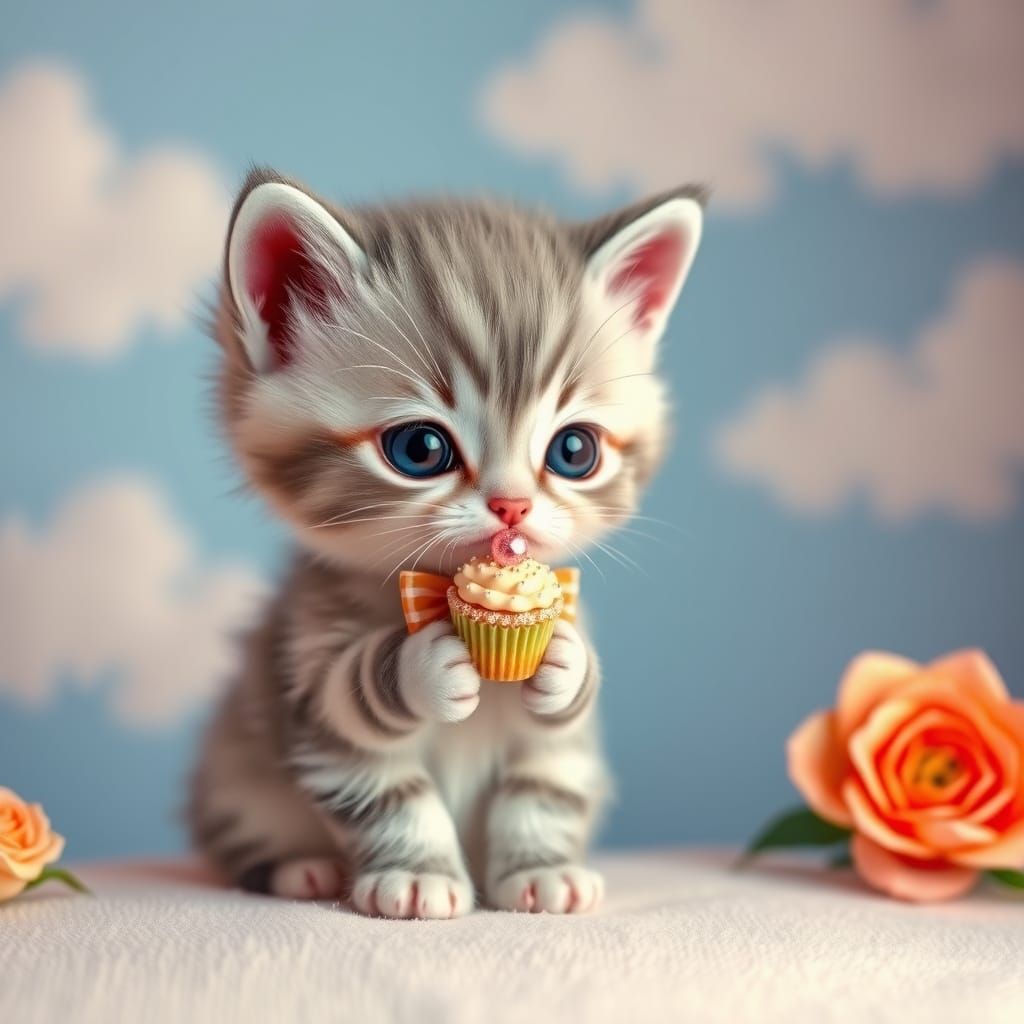 Whimsical Kitten in Pastel Paradise