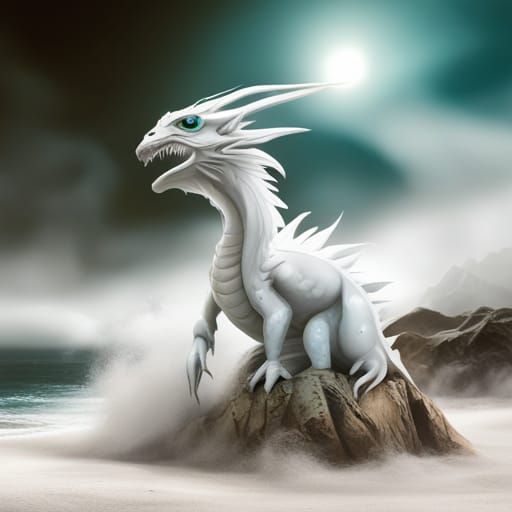White Baby Dragon on Ethereal Beach
