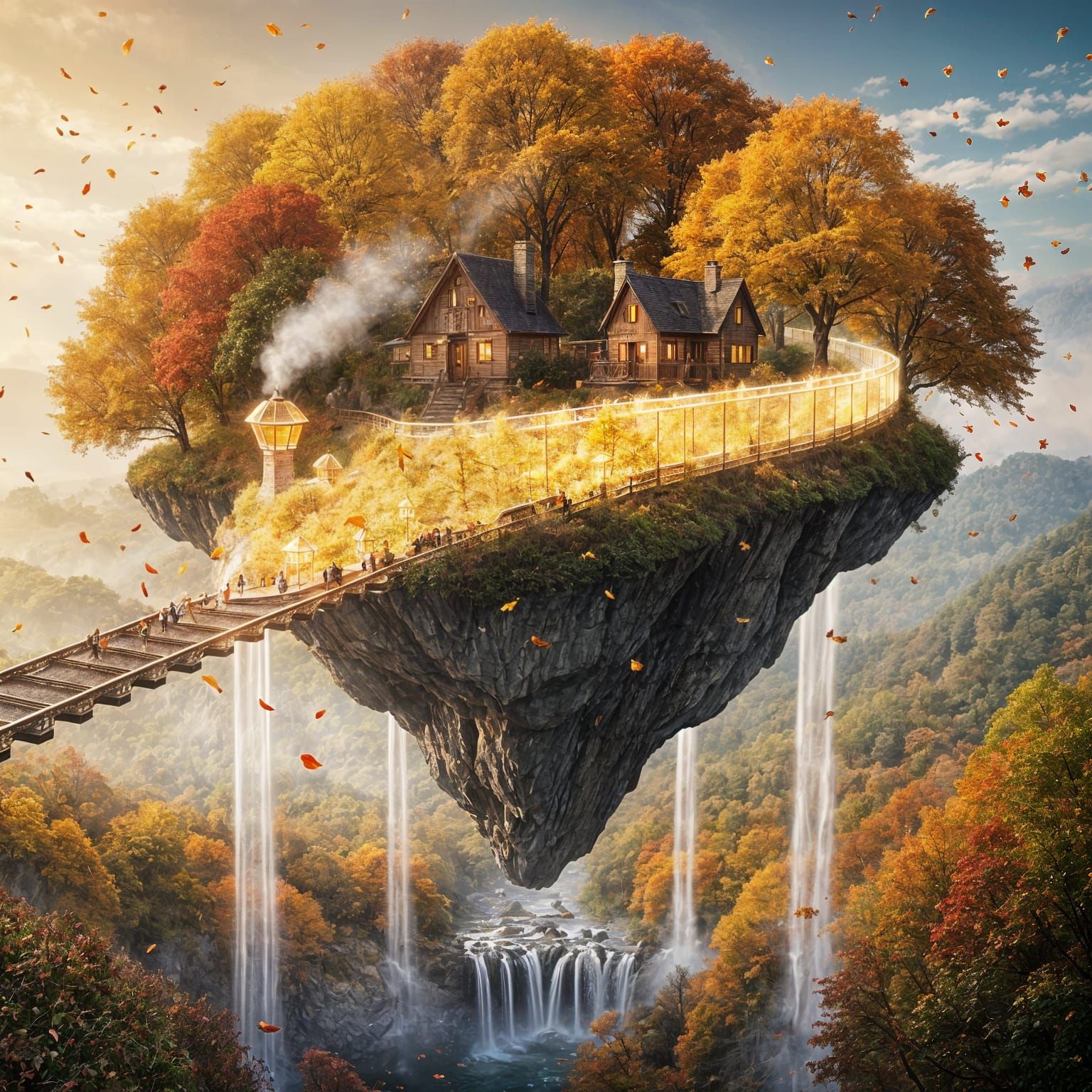 Glowing Crystal Train in Autumn Fairytale Forest