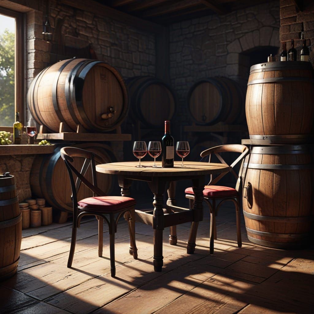 Rustic Cellar with Wine: 3D Digital Art