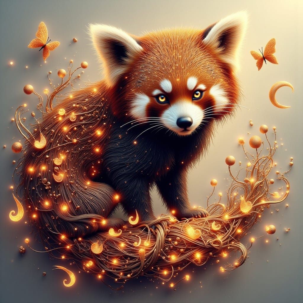 Fairy Light Red Panda Anthro Female in Fractal Style