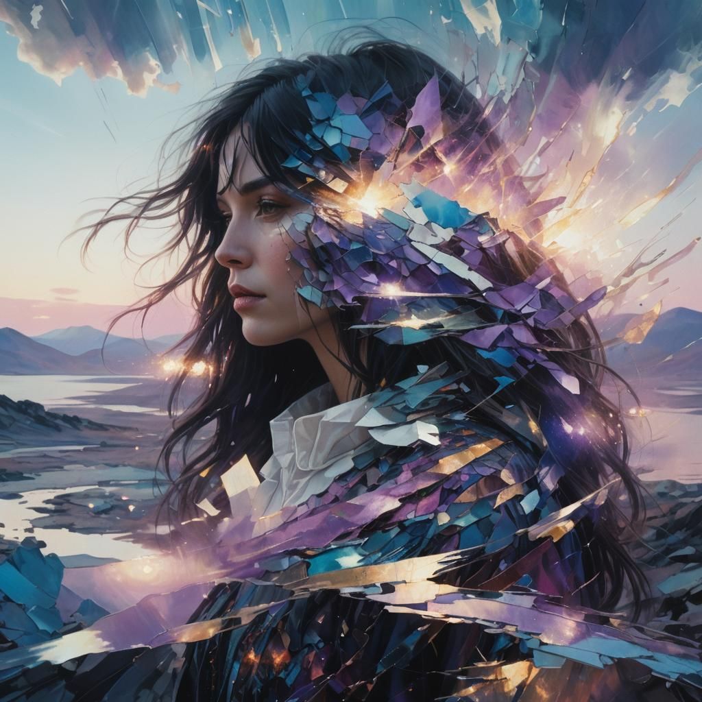 Surreal Portrait in Dreamy Landscape as Oil Painting
