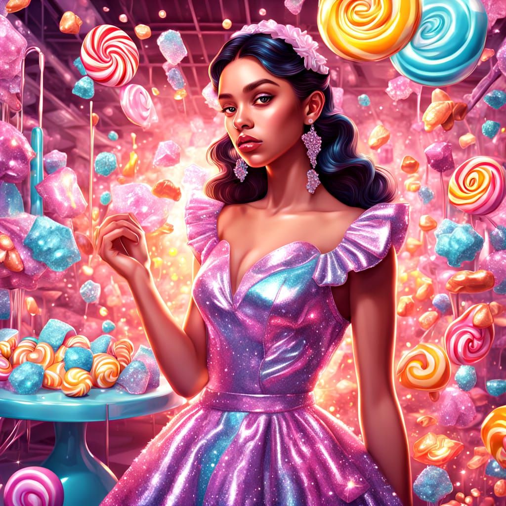 Girl in Eco-Industrial Decor: Candy Art Style