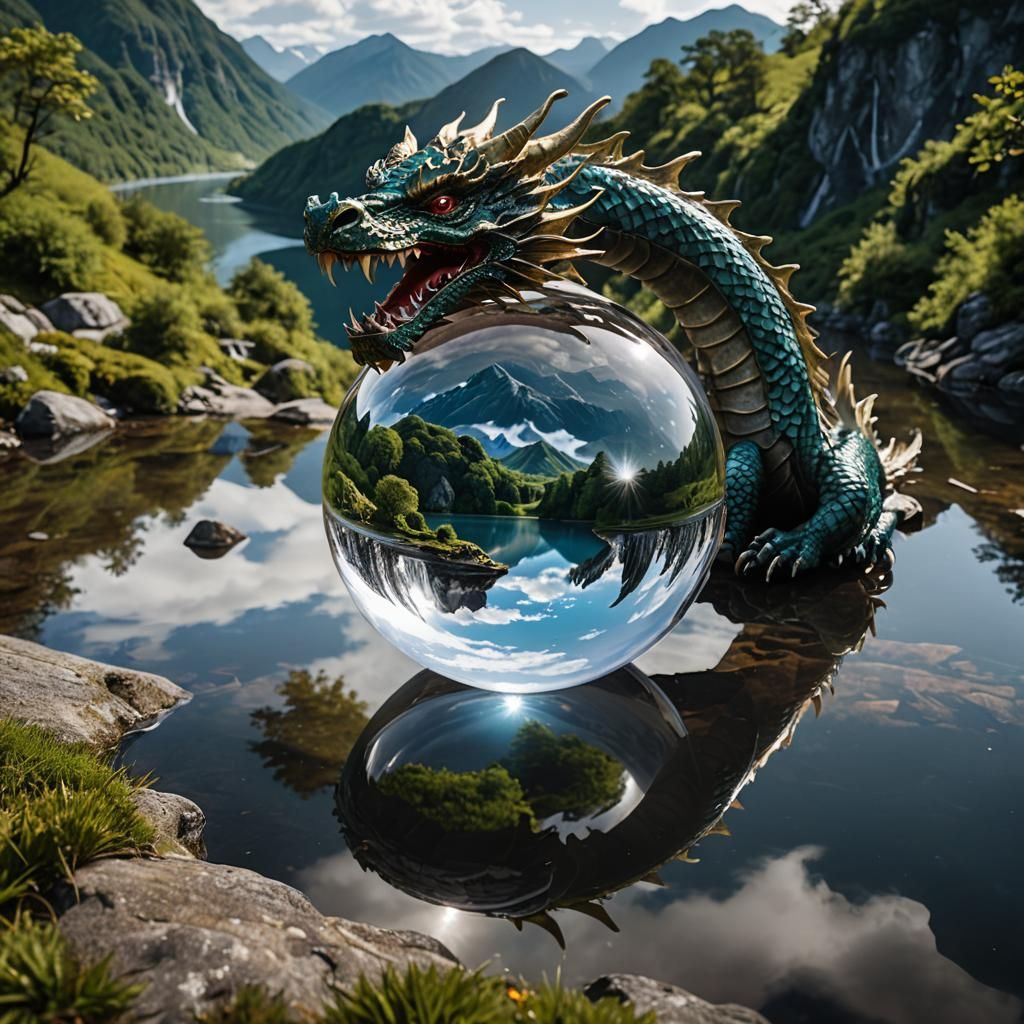 A detailed close-up captures a crystal ball, whose surface r...