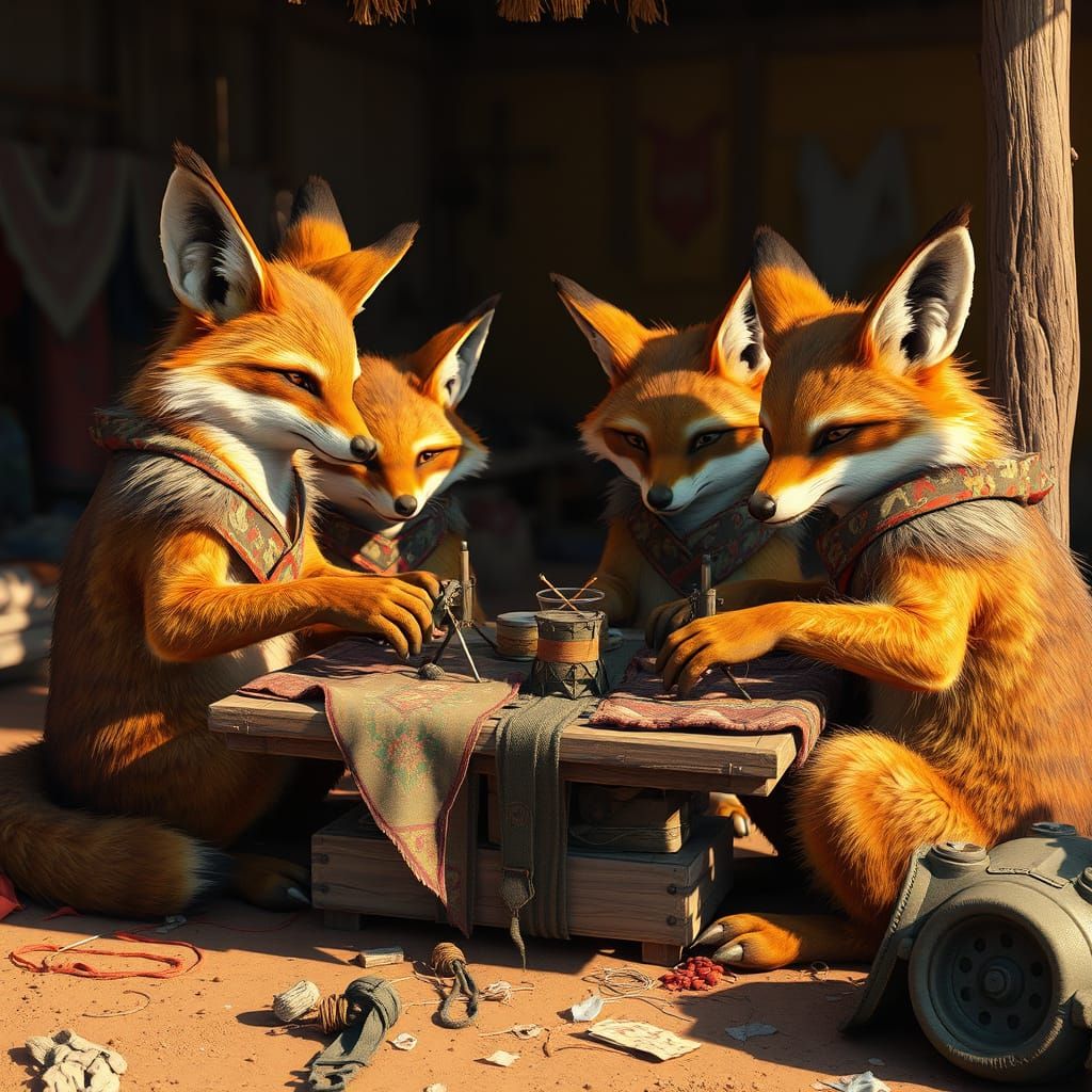 Furry Coyotes Sewing Survival Bandanas in Vibrant Community