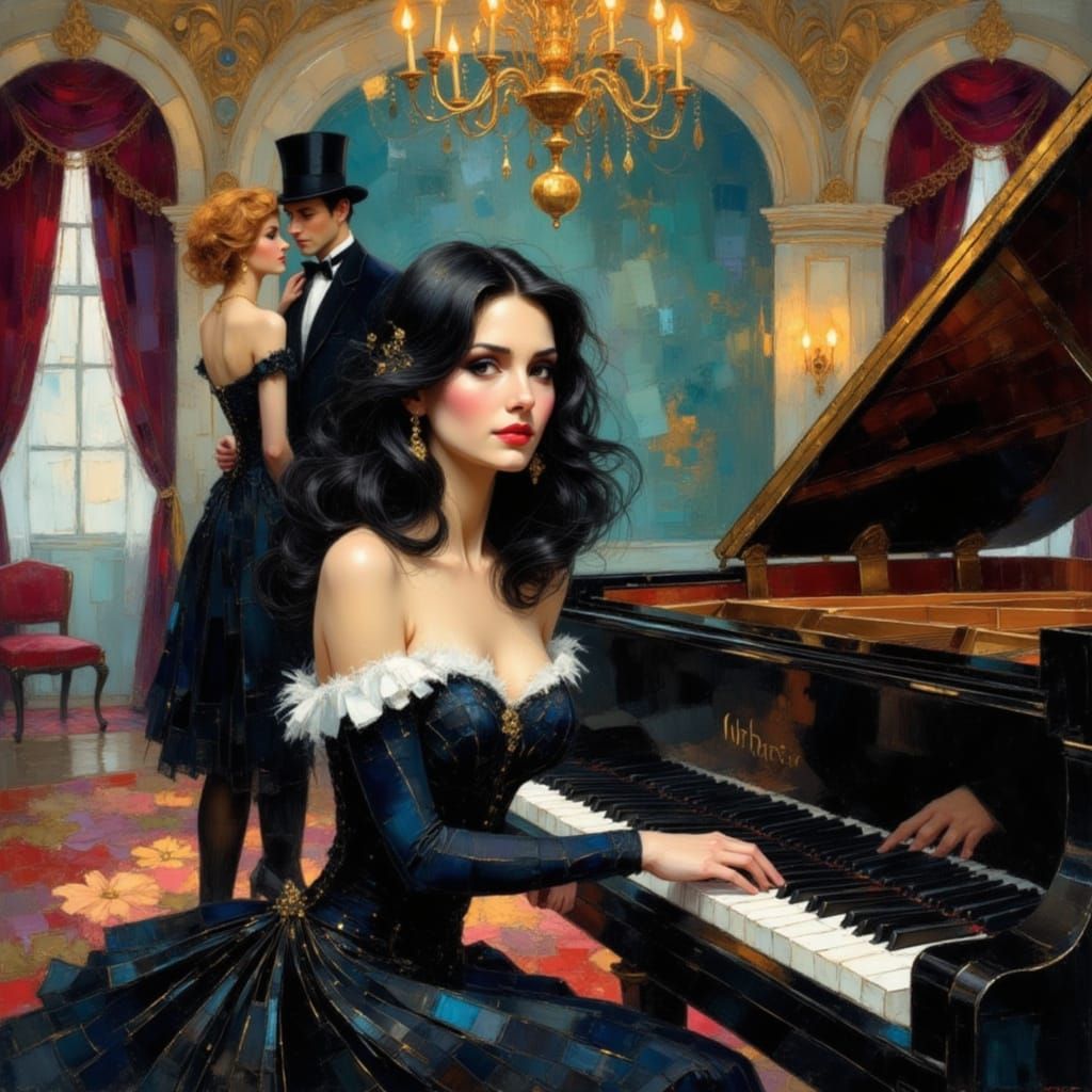 Elegant Cabaret Scene in Art Nouveau Style