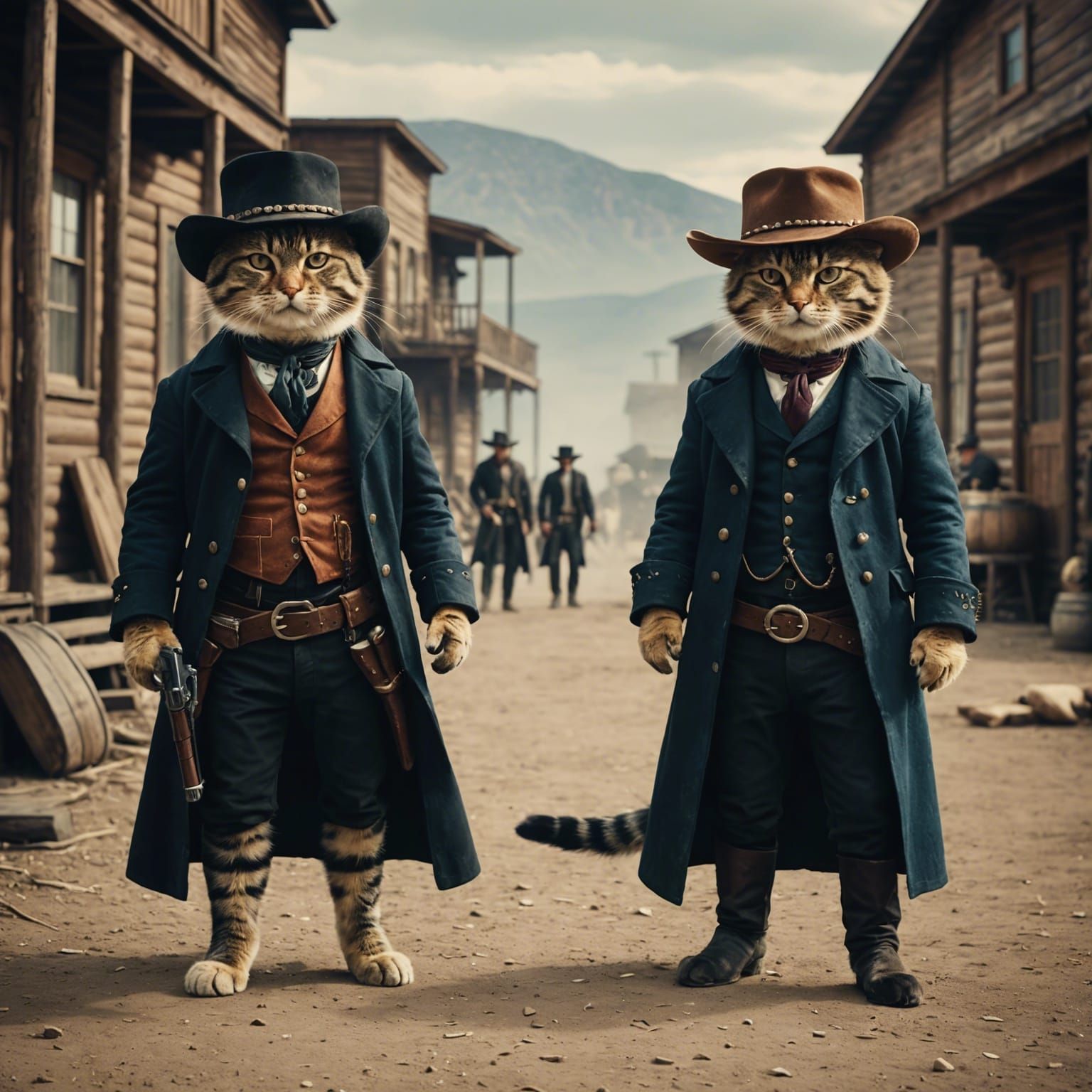 Cats as Western Outlaws in Cinematic Standoff