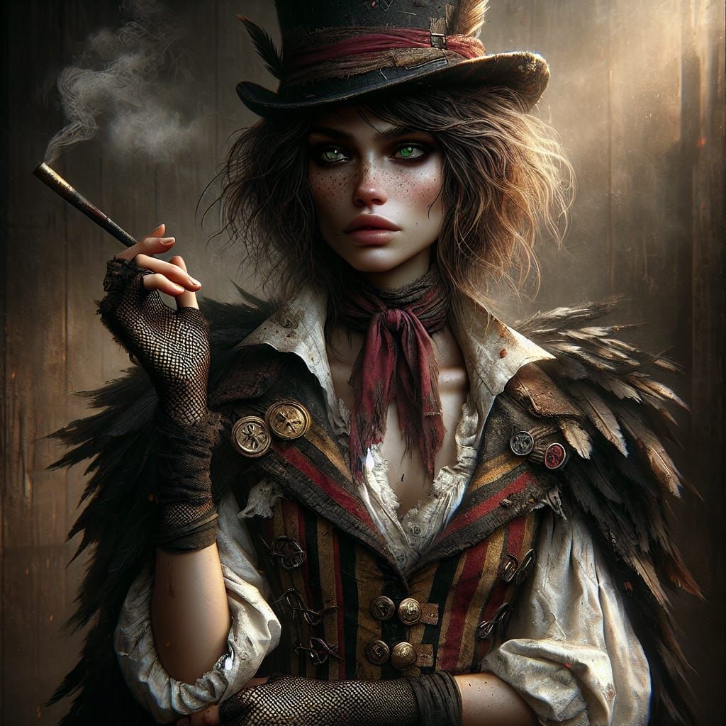 Derelict Circus Woman in Dark Fantasy Oil Painting