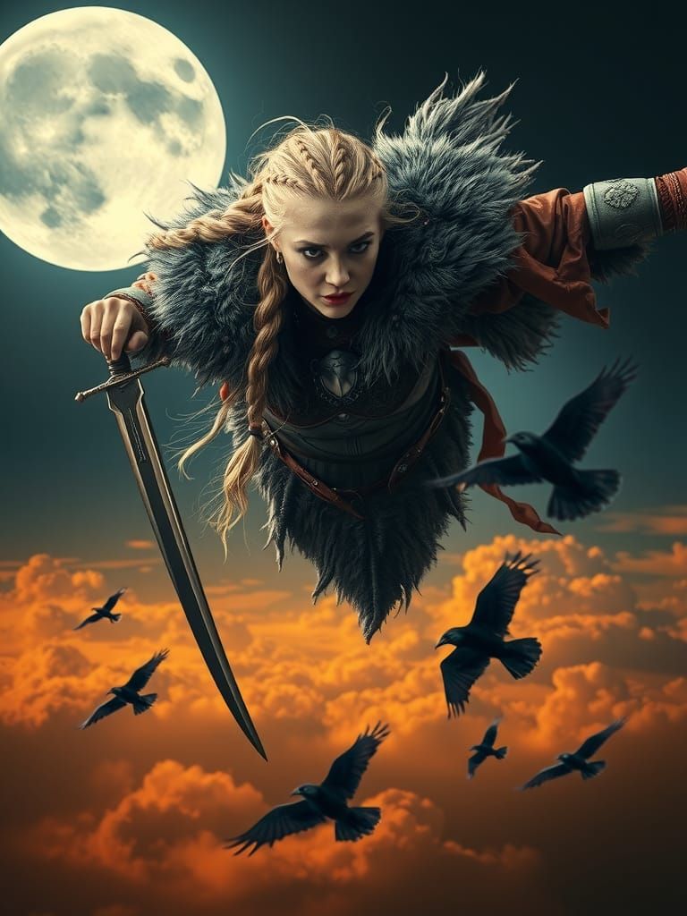 Valkyrie descending into the night